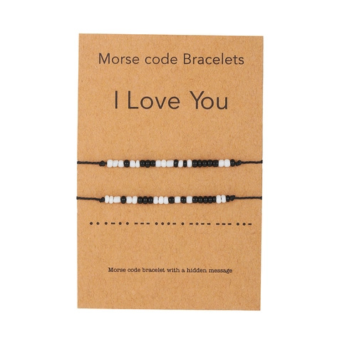Handmade Morse Code Bracelets With Glass Beads On Adjustable Braided Rope Jewelry With Secret Messages For Couples Friends