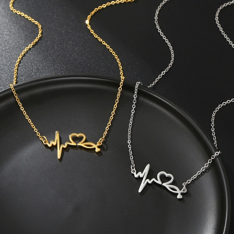 Edelstahl Herzschlag Herz Anhänger Halskette Gold Silber Minimalistisch EKG Herzschlag Schmuck Für Damen Krankenschwester Geschenk