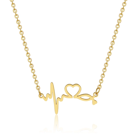 Edelstahl Herzschlag Herz Anhänger Halskette Gold Silber Minimalistisch EKG Herzschlag Schmuck Für Damen Krankenschwester Geschenk