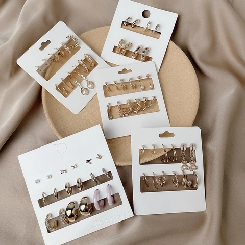 Vintage Alloy Artificial Pearl Rhinestone Hoop Stud Earrings Collection For Women Fashion Geometric Floral Ear Jewelry