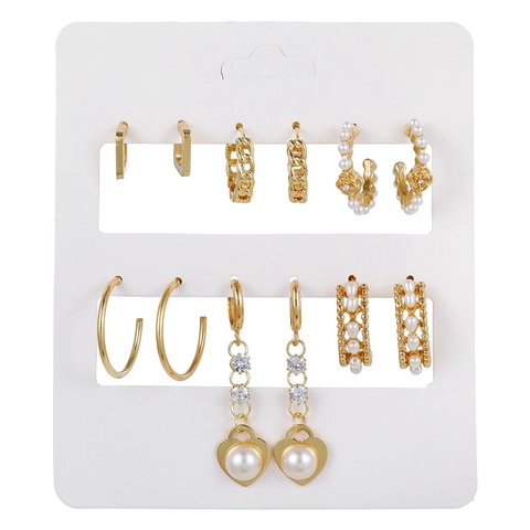 Vintage Alloy Artificial Pearl Rhinestone Hoop Stud Earrings Collection For Women Fashion Geometric Floral Ear Jewelry