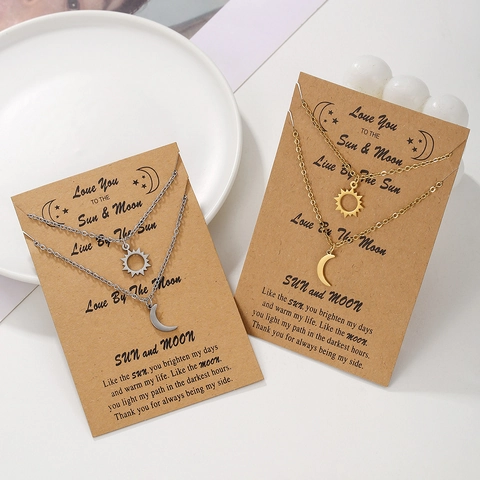 Minimalist Stainless Steel Sun And Moon Pendant Necklace Set Fashion Celestial Couple Necklace For Women Men Jewelry Gift