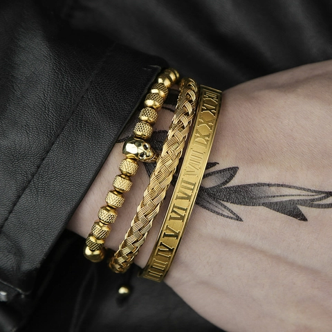 Pulsera de Cuentas de Calavera de Acero Inoxidable Retro para Hombre Punk Pulsera de Cuerda Trenzada Ajustable con Ojo de Zirconia