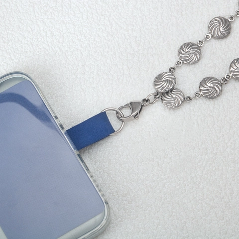 Catena del Telefono in Acciaio Inossidabile Con Texture a Spirale Per Uomo Donna Tracolla Collo Polso Anti-Smarrimento Lanyard in Metallo Argento
