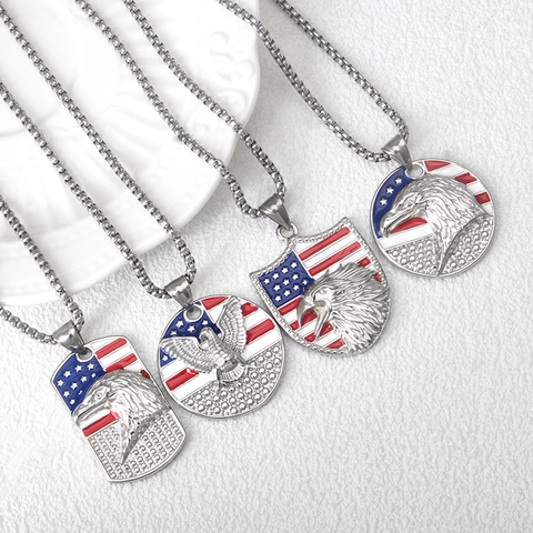 Collana con Pendente Aquila Americana in Acciaio Inossidabile con Bandiera a Smalto Gioielli Hip Hop Punk per Uomo Donna
