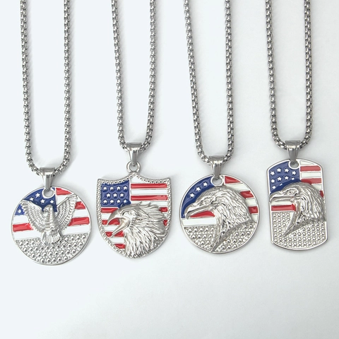 Collana con Pendente Aquila Americana in Acciaio Inossidabile con Bandiera a Smalto Gioielli Hip Hop Punk per Uomo Donna