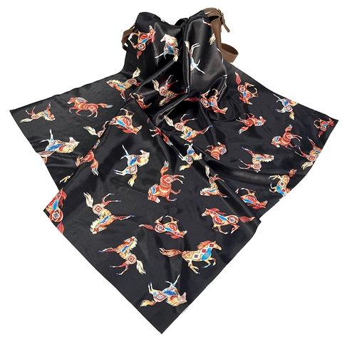 Vintage Etnisch Paardenprint Satijn Vierkante Sjaal Voor Dames Boheemse Totem Grote Sjaal Modieuze Accessoire