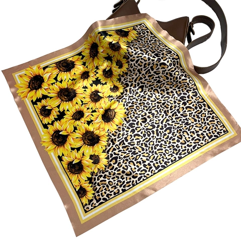 Women's Vintage Sunflower Leopard Print Satin Scarf Elegant Polyester Square Scarf Fashion Hair Band Neck Scarf For Daily Wear