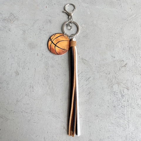 Vintage Sports Ball Keychain With Tassel Baseball Basketball Soccer Volleyball PU Leather Alloy Key Ring Backpack Pendant