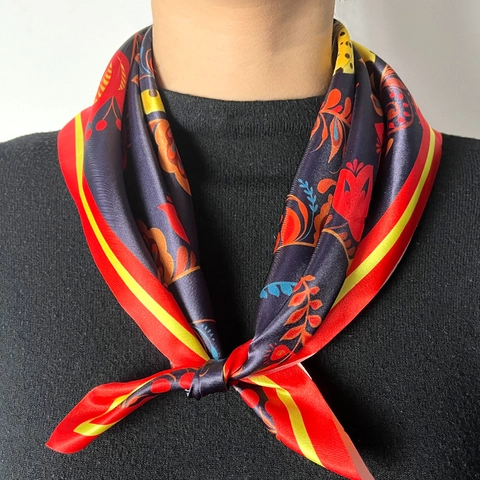 Women Vintage Leopard Floral Print Square Scarf Satin Polyester Neckerchief Hair Band Fashion Scarf For Travel Everyday