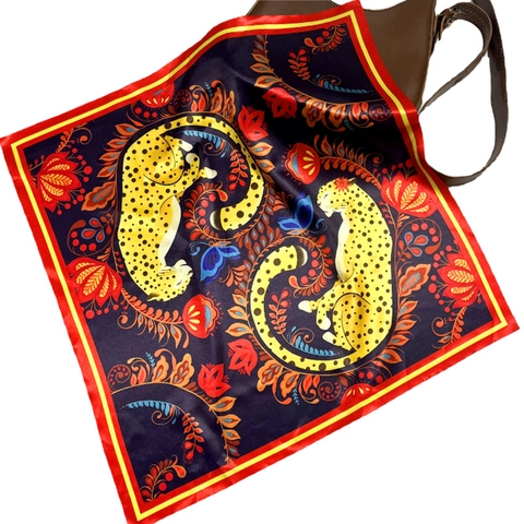 Women Vintage Leopard Floral Print Square Scarf Satin Polyester Neckerchief Hair Band Fashion Scarf For Travel Everyday