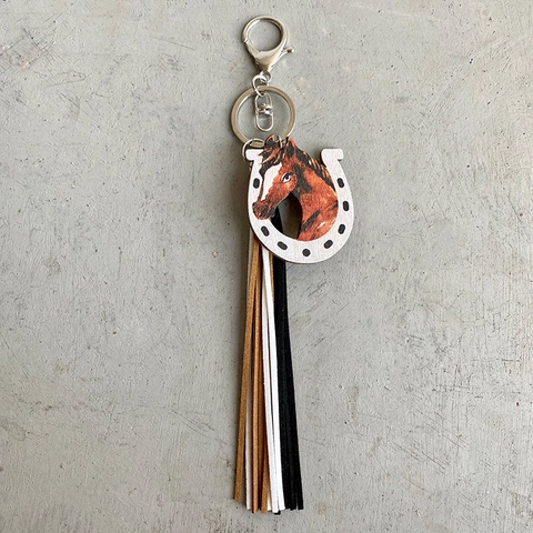 Llavero de Borla Vaquero del Oeste Bohemio Girasol Cactus Herradura Aleación Madera Cuero PU Colgante para Bolso Regalo