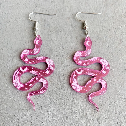 Bohemian Mystical Moon Star Pattern Acrylic Snake Dangle Earrings For Women Fashion Jewelry Accessories Pink Yellow White Drops