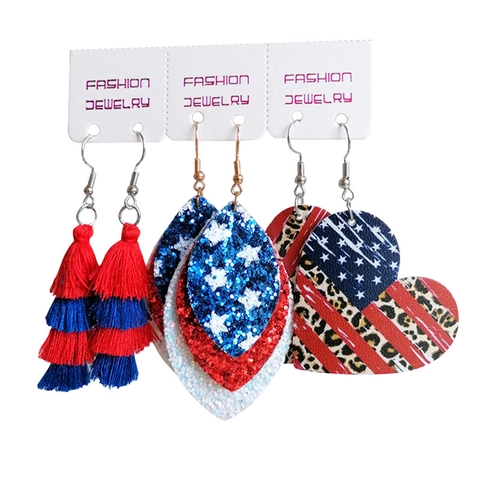 Bohemian Faux Leather Dangle Earring Collection For Women Tassel Baseball Sunflower Flag Geometric Teardrop Earring Jewelry