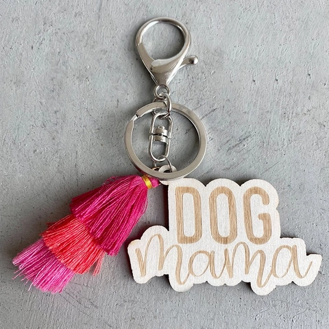 Dog Mama Wooden Keychain Colorful Cotton Tassel Boho Bag Charm Mother Day Gift For Women Pet Lovers Jewelry Accessory