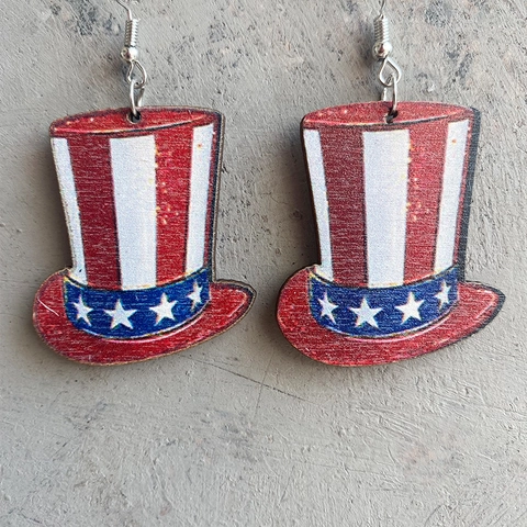 Patriotic Wooden Drop Earrings For Women US Flag Stars And Stripes Sunflower Cactus Star Jewelry For Independence Day July Fourth