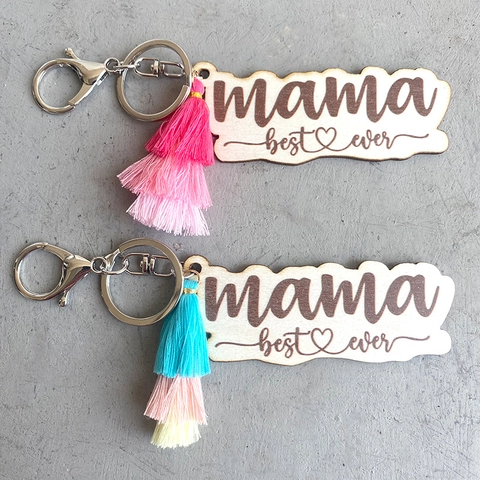 Llavero de Borla de Madera del Día de la Madre Grabado Mama Best Ever Colgante Corazón Madera Cierre Metal Accesorio de Bolso Regalo Mujer