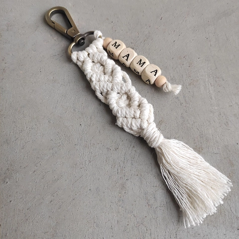 Handmade Macrame Keychain With Cotton Rope Wood Mama Letter Beads Bohemian Tassel Pendant Mother's Day Gift Bag Accessory