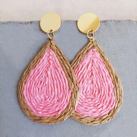 Bohemian Woven Raffia Teardrop Earrings For Women Summer Holiday Handmade Rattan Dangle Earrings Stainless Steel Ear Post