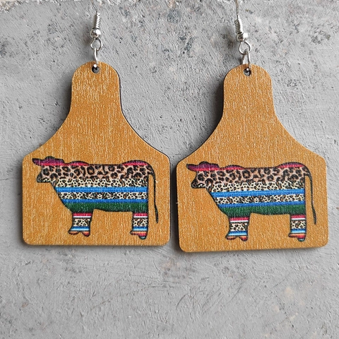 Δυτικά Ρετρό Ξύλινα Σκουλαρίκια Ετικέτα Αγελάδας με Λεοπάρ Μοτίβο και Ρίγες Σεράπε Έθνικ Στυλ Αζτέκων Κοσμήματα Δώρο για Γυναίκες