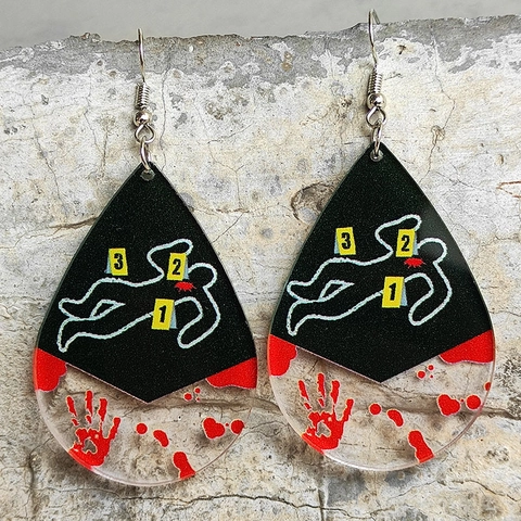 Halloween Horror Tatort Wassertropfen Acryl Ohrringe Für Damen Vorsicht Blutiger Handabdruck Fingerabdruck Neuheit Schmuck Geschenk