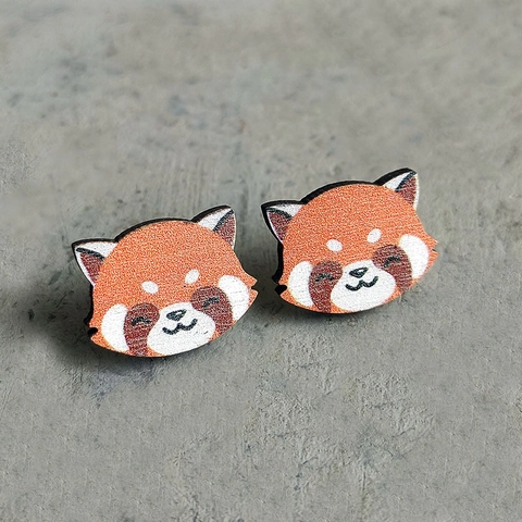Simpatici Orecchini a Bottone in Legno Animali Cartone Animato Panda Rosso Bradipo Aragosta per Studenti Donna Regalo