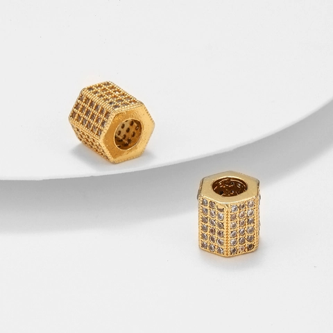 Copper Micro Pave Zirconia Hexagon Spacer Beads For DIY Bracelet Necklace Making Gold Silver Black Metal Beads Jewelry Findings