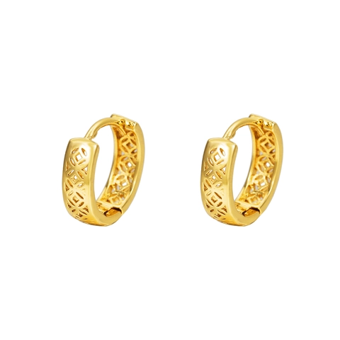 Orecchini a Cerchio in Rame Vintage con Motivo Geometrico Traforato Perno in Acciaio Inossidabile Orecchini Placcati Oro Gioielli Donna
