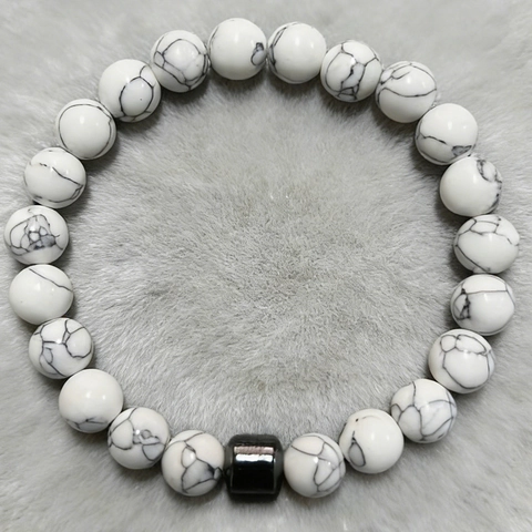 Natural Stone Beaded Bracelet For Men Synthetic White Turquoise Tiger Eye Volcanic Rock Elastic Healing Bracelet Jewelry