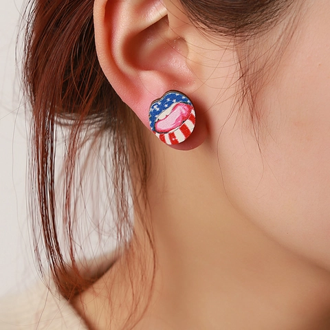 USA Flag Wood Stud Earrings For Women Independence Day Star Heart Butterfly Eagle Pattern Wood Jewelry Patriotic Gift