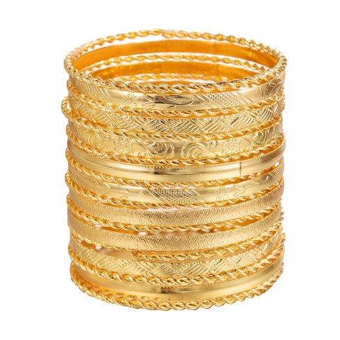 Vintage Ethnic Stacked Alloy Bangle Set Gold Silver Metal Hammered Texture Bracelets For Women Bohemian Jewelry Gift