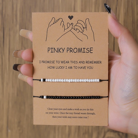 Pinky Promise Morse Code Braided Bracelet For Couples Matching Jewelry Friendship Gift With Cardboard Display For Women Men