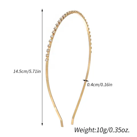 Cerchietto in Lega Dorata con Strass Elegante Minimalista Fascia per Capelli con Cristalli a Fila Singola Donna Gioielli Matrimonio