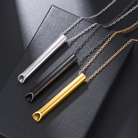 Collar de Silbato de Respiración Mindfulness de Acero Inoxidable para Hombres Mujeres Meditación Alivio de la Ansiedad Joyería Regalo