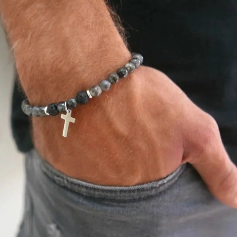 Böhmisches Türkis Perlen Armband Ethnisch Kreuz Anhänger Elastisch Stein Legierung Holz Schmuck Für Damen Herren Vintage Armband