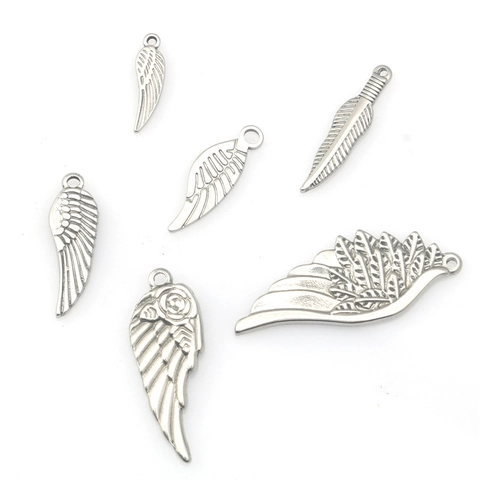 Stainless Steel Feather Wing Pendants For DIY Jewelry Making Angel Wing Charms For Necklace Bracelet Waist Chain Metal Accessories