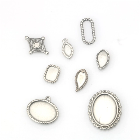 Stainless Steel DIY Pendant Cabochon Settings Oval Teardrop Square Blank Tray For Jewelry Making Necklace Bracelet Accessory
