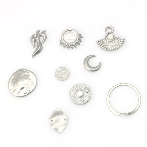 Stainless Steel DIY Pendant Charms Flame Moon Fan Geometric Shapes For Hip Hop Jewelry Making Accessories Personalized
