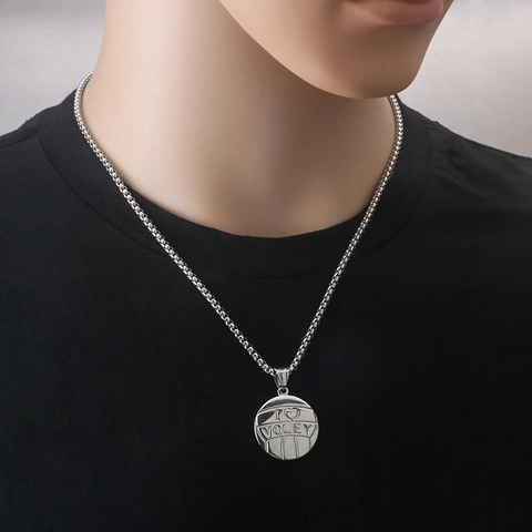 Stainless Steel Volleyball Pendant Necklace I Love Volleyball Sports Jewelry Memory Gift For Women Men Box Chain Necklace