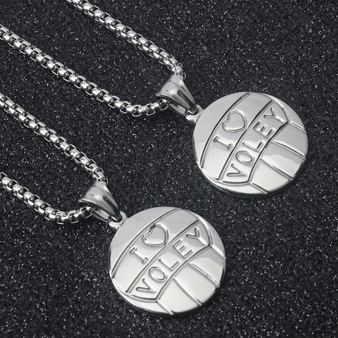 Stainless Steel Volleyball Pendant Necklace I Love Volleyball Sports Jewelry Memory Gift For Women Men Box Chain Necklace