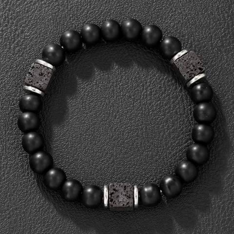 Handgemaakte Natuursteen Zonnestelsel Armband Heren Mat Zwart Lava Kraal Melkweg Universum Trendy Sieraden Cadeaus Voor Hem