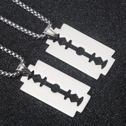 Minimalist Stainless Steel Razor Blade Pendant Necklace For Men Women Punk Industrial Style Silver Jewelry Daily Accessory