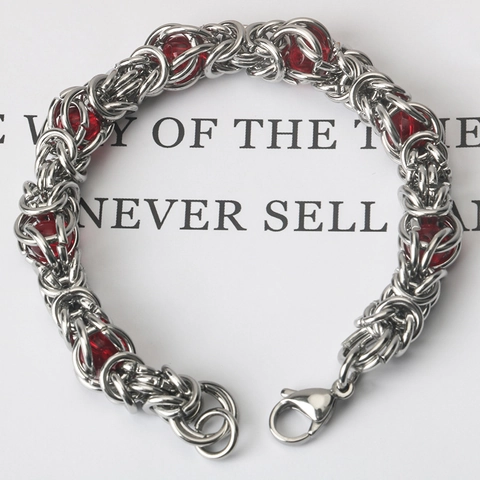 Bracciale a Catena Bizantina in Acciaio al Titanio Fatto a Mano Con Perline Colorate Gioielli Hip Hop di Moda per Uomo Donna