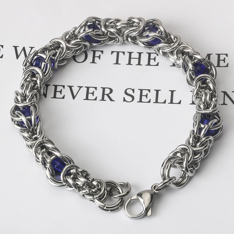 Bracciale a Catena Bizantina in Acciaio al Titanio Fatto a Mano Con Perline Colorate Gioielli Hip Hop di Moda per Uomo Donna