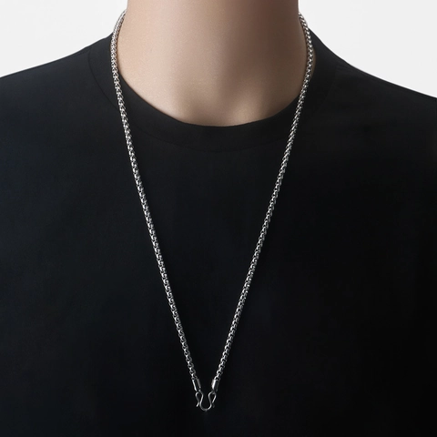 Minimalist Stainless Steel Box Chain Necklace For Men Women Long Silver Tone Polished Thai Amulet Pendant Link Chain Jewelry