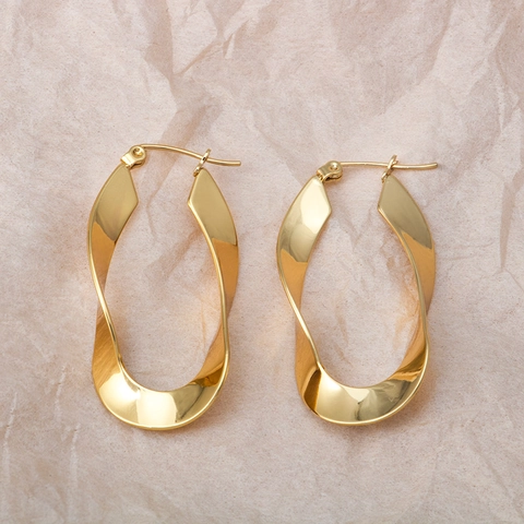 Boucles d'Oreilles Créoles en Acier Inoxydable Minimalistes Design Torsadé pour Femme Or Poli Géométrique Forme en U Bijoux