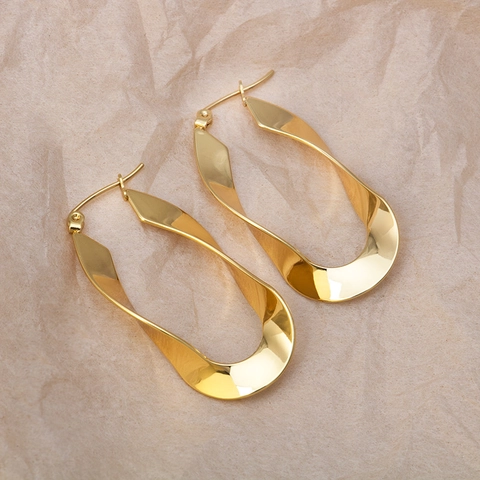 Boucles d'Oreilles Créoles en Acier Inoxydable Minimalistes Design Torsadé pour Femme Or Poli Géométrique Forme en U Bijoux