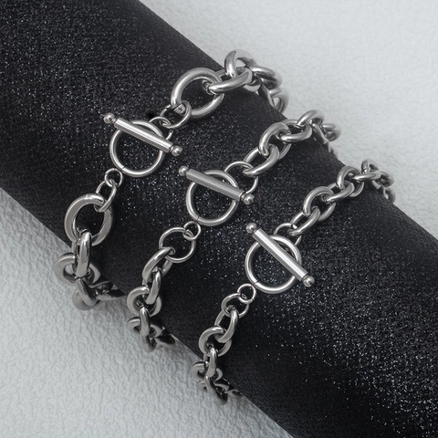 Bracciale Unisex in Acciaio al Titanio a Catena con Chiusura OT Punk Minimalista Argento Gioielli Stile Industriale