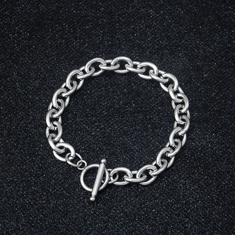 Bracciale Unisex in Acciaio al Titanio a Catena con Chiusura OT Punk Minimalista Argento Gioielli Stile Industriale
