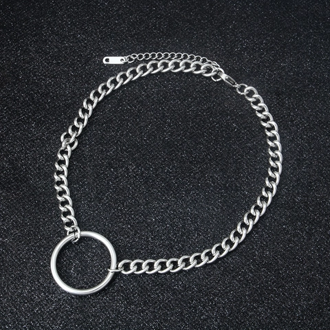 Collar Minimalista de Acero Inoxidable con Colgante de Anillo Cadena de Eslabones Plateada Gargantilla Joyería de Moda Unisex Regalo